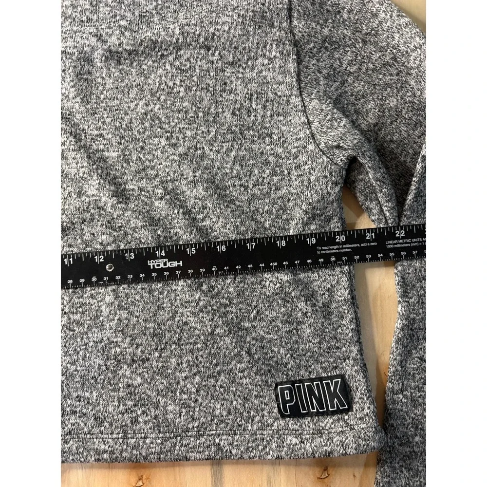 Pink Victoria's Secret Womens Marled Knit Hoodie Grey Pullover Logo Patch Medium